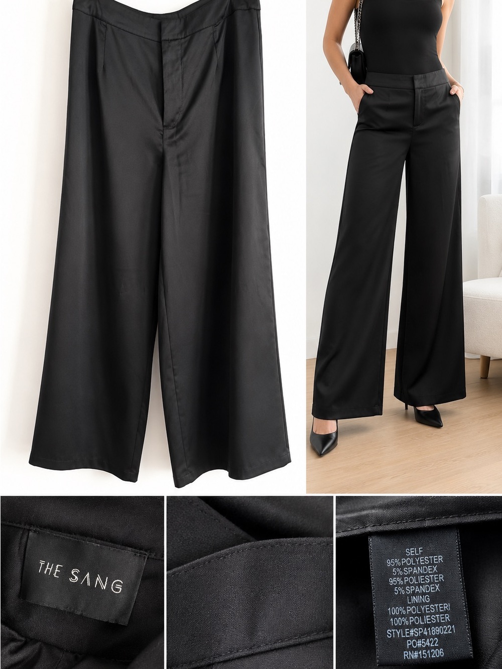 The Sang Black Wide Leg Trousers Size M | High Rise Palazzo Pants - Never Worn